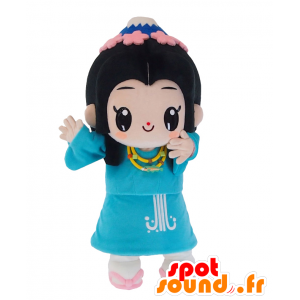 Mascotte de Sakuyachan, fillette brune habillée en bleu - MASFR26892 - Mascottes Yuru-Chara Japonaises