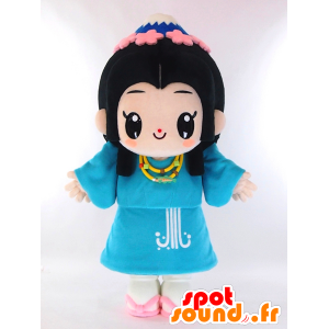 Mascotte de Sakuyachan, fillette brune habillée en bleu - MASFR26892 - Mascottes Yuru-Chara Japonaises