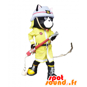 Mascot Nyan Lees, gato preto bombeiro uniformizado - MASFR26895 - Yuru-Chara Mascotes japoneses