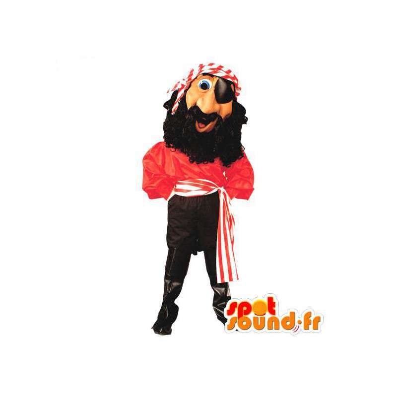 Mascot pirata en traje rojo y negro, muy original - MASFR006981 - Mascotas de los piratas