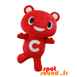 Kode Yosuke maskot, stor rød og hvid bamse - Spotsound maskot