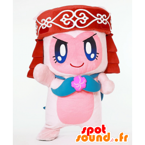 ニポネマスコット、ニポポ人形、ピンクと白-MASFR26898-日本のゆるキャラマスコット