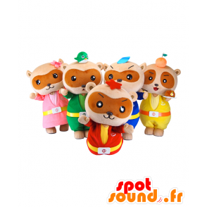 5 Yutapon mascots, five brown bears in colorful outfits - MASFR26902 - Yuru-Chara Japanese mascots