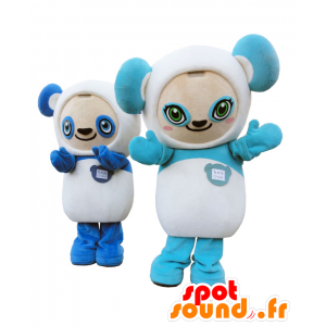 Mascotte Chari e Chara, 2 panda blu e bianco - MASFR26904 - Yuru-Chara mascotte giapponese