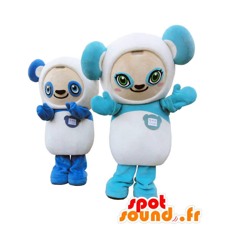 Μασκότ Σάρι Χαρά, 2 μπλε και άσπρο pandas - Ιαπωνικές μασκότ Yuru-Chara - MASFR26904 - SpotSound.fr