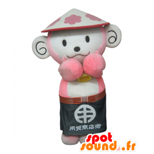 Mascota Yokki, mono blanco y rosa con un sombrero - MASFR26905 - Yuru-Chara mascotas japonesas