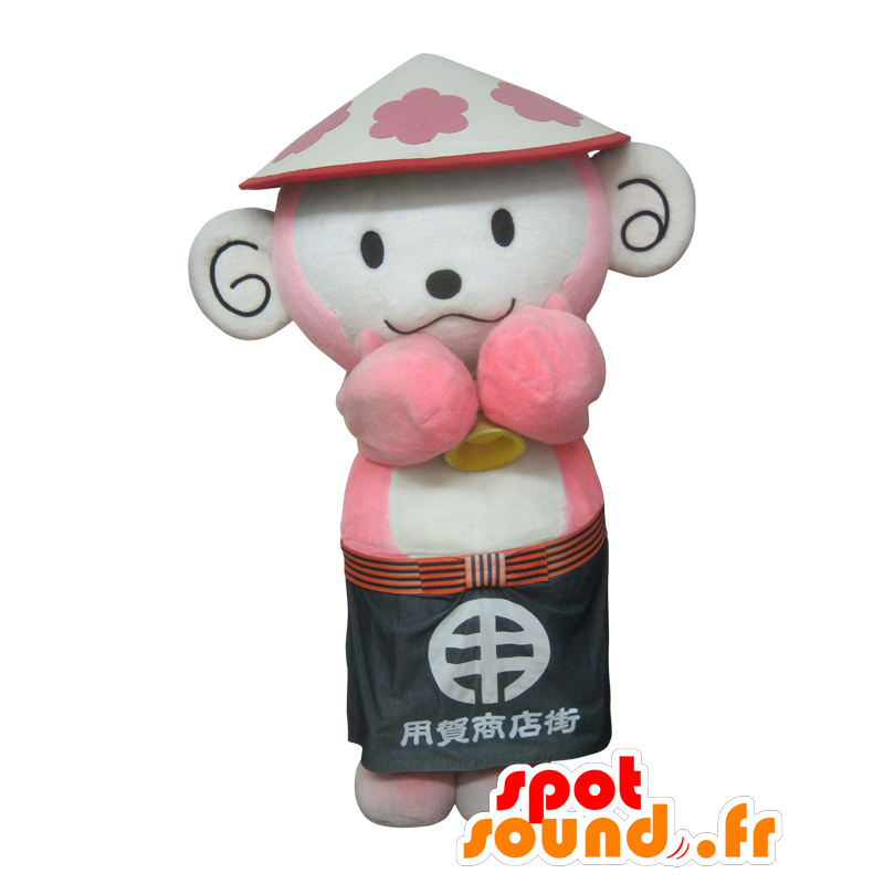 Yokki mascotte, scimmia bianca e rosa con un cappello - MASFR26905 - Yuru-Chara mascotte giapponese