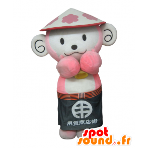 Yokki mascot, white and pink monkey with a hat - MASFR26905 - Yuru-Chara Japanese mascots