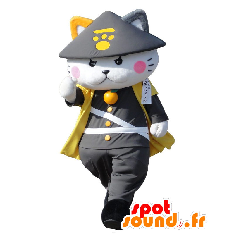 Nyan mascotte Hagi, gatto bianco con un cappello cinese - MASFR26908 - Yuru-Chara mascotte giapponese