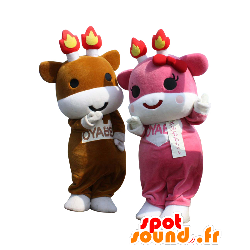 Maskoter Merugyu KUN og Merumomo Chan 2 farget føll - MASFR26910 - Yuru-Chara japanske Mascots