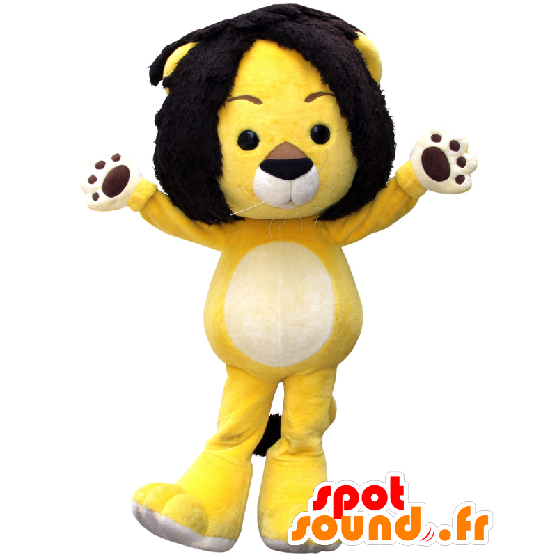 Baby Ragu maskot, gult lejon, svart och vitt - Spotsound maskot