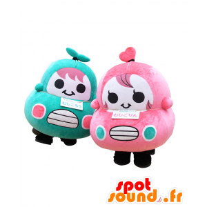 2 maskoter biler, en blå og en rosa - MASFR26917 - Yuru-Chara japanske Mascots