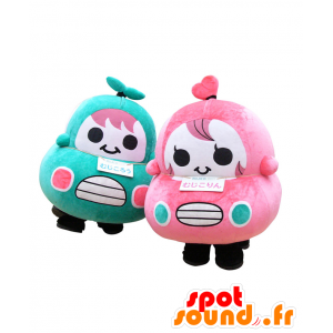 2 maskotteja autoa, yksi sininen ja yksi pinkki - MASFR26917 - Mascottes Yuru-Chara Japonaises