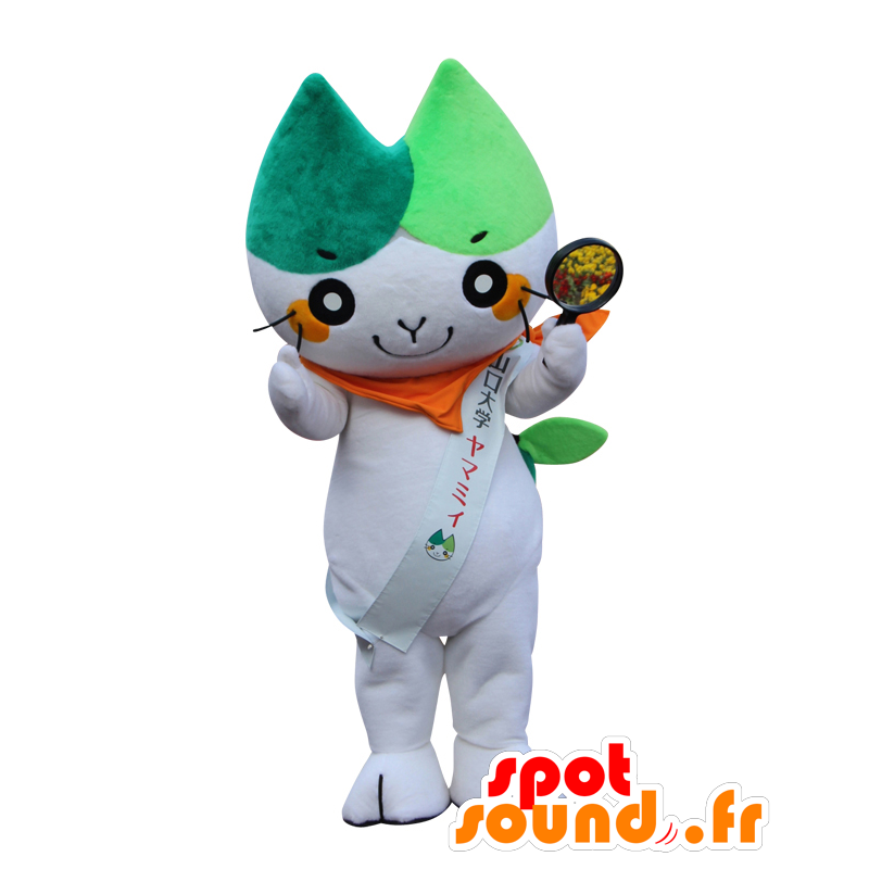 Mascotte de Yamamyi, chat blanc et vert - MASFR26919 - Mascottes Yuru-Chara Japonaises