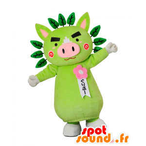 Guribu Maskottchen, grün und rosa Schwein mit grünen Blättern - MASFR26920 - Yuru-Chara japanischen Maskottchen