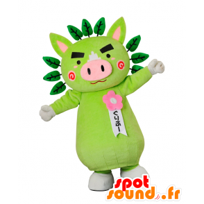 Maskot Guribu, zelené a růžové prase se zelenými listy - MASFR26920 - Yuru-Chara japonské Maskoti