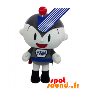 Yumi Hombre mascota, gris y blanco superhéroe - MASFR26921 - Yuru-Chara mascotas japonesas