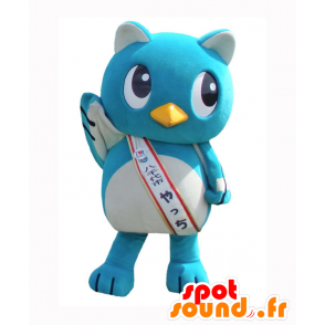 Yatchi mascotte, blauw en witte uil met grote ogen - MASFR26927 - Yuru-Chara Japanse Mascottes