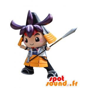 Mascot Katsunari kun, samurai en traje de color amarillo y negro - MASFR26928 - Yuru-Chara mascotas japonesas