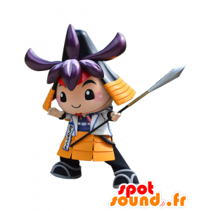Mascot Katsunari kun Samurai keltainen ja musta asu - MASFR26928 - Mascottes Yuru-Chara Japonaises