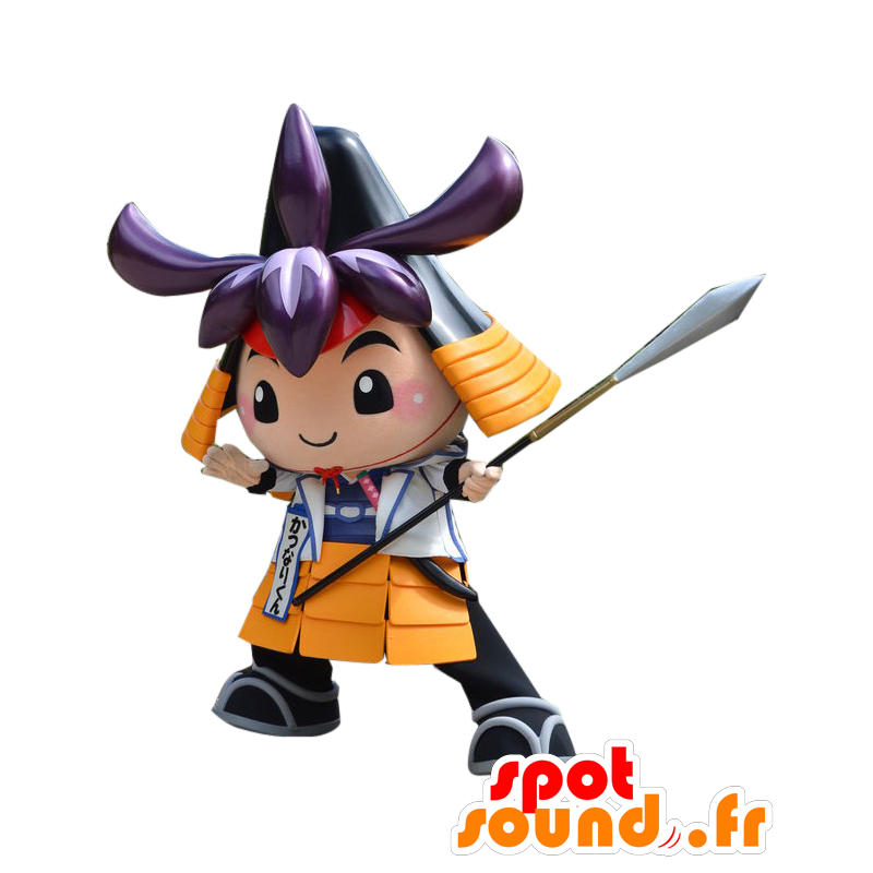 Mascot Katsunari kun samurai in geel en zwart outfit - MASFR26928 - Yuru-Chara Japanse Mascottes