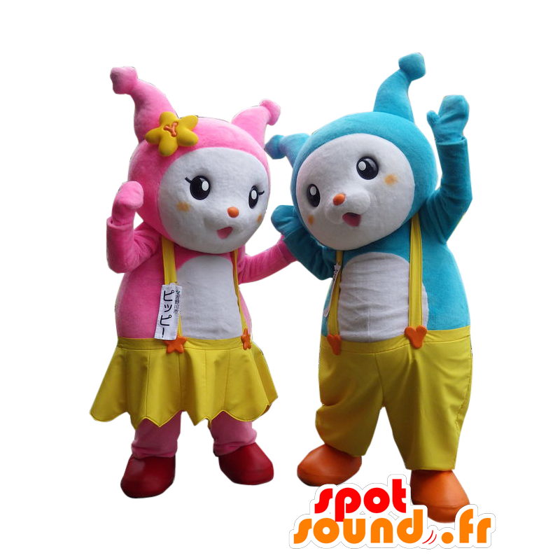 Mascotas Yoppi y Pip, 2 rosa y azul conejos - MASFR26932 - Yuru-Chara mascotas japonesas