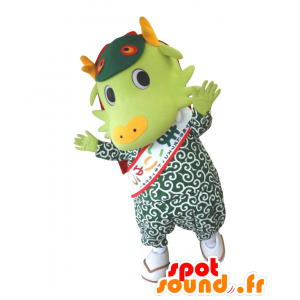 Mascotte de My Flow, dragon vert avec une tenue à motifs - MASFR26934 - Mascottes Yuru-Chara Japonaises