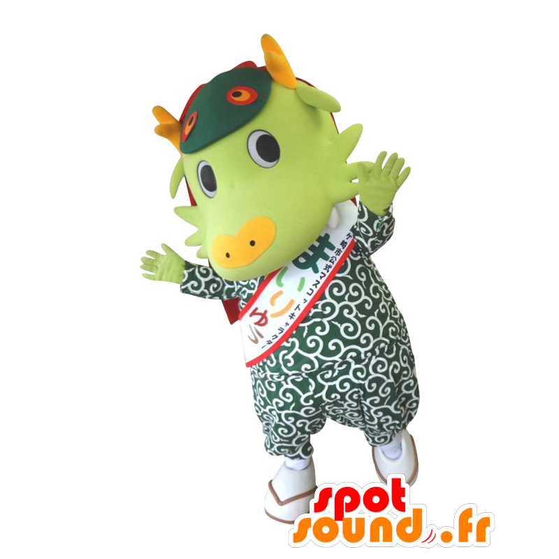 My Flow mascot, green dragon with a patterned dress - MASFR26934 - Yuru-Chara Japanese mascots