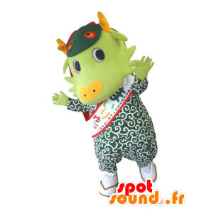 Mijn Flow mascotte, groene draak met een gevormde kleding - MASFR26934 - Yuru-Chara Japanse Mascottes