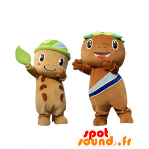 Mascottes de Morikko et de San-chan, 2 salamandres marron - MASFR26938 - Mascottes Yuru-Chara Japonaises