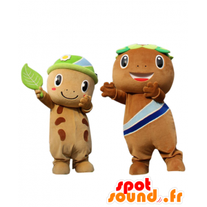 Maskoter Morikko og San-chan, 2 salaman brun - MASFR26938 - Yuru-Chara japanske Mascots