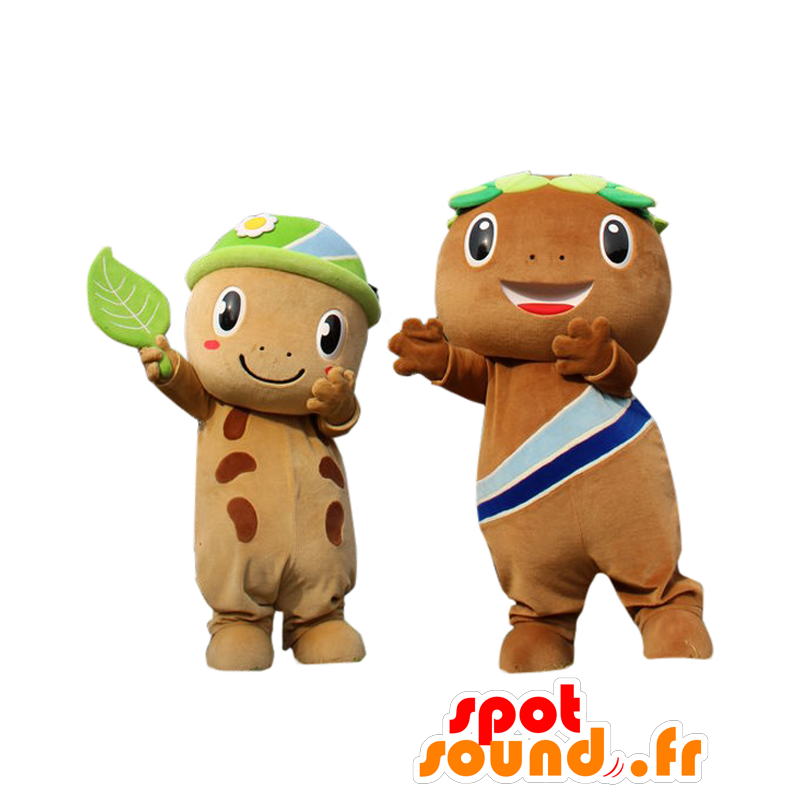 Mascottes Morikko en San-chan, 2 salamanders bruin - MASFR26938 - Yuru-Chara Japanse Mascottes