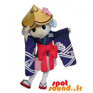 Tokushi maskot, pige i farverigt tøj med hat - Spotsound maskot
