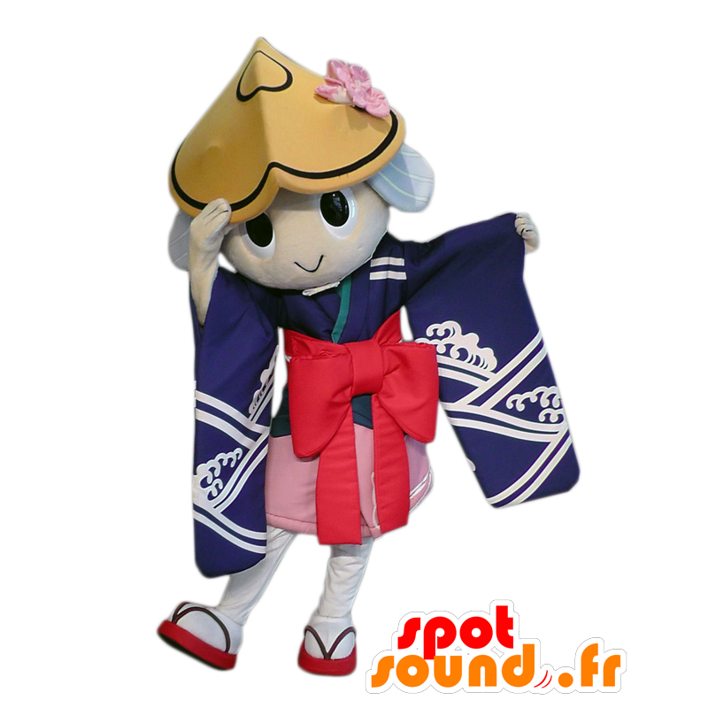 Tokushi maskot, pige i farverigt tøj med hat - Spotsound maskot
