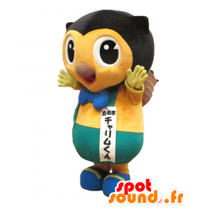 Charimu kun maskot, gul ugle med en høstpose - Spotsound maskot