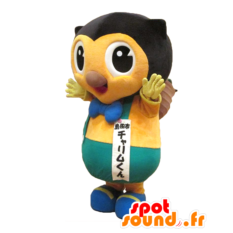Charimu kun mascotte, gufo giallo con un sacchetto di raccolta - MASFR26946 - Yuru-Chara mascotte giapponese
