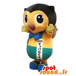 マスコットチャリムくん、収穫袋付きの黄色いフクロウ-MASFR26946-日本のゆるキャラマスコット