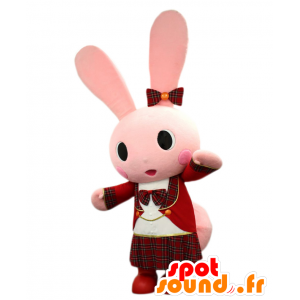 Mascot Tsukino Manang, pink rabbit with a kilt - MASFR26949 - Yuru-Chara Japanese mascots
