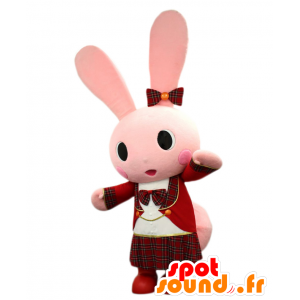 Mascotte de Tsukino Manang, lapin rose avec un kilt - MASFR26949 - Mascottes Yuru-Chara Japonaises