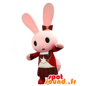 Mascotte de Tsukino Manang, lapin rose avec un kilt - MASFR26949 - Mascottes Yuru-Chara Japonaises