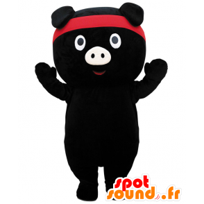 Mascota TOKOTON, cerdo negro con una cinta roja - MASFR26951 - Yuru-Chara mascotas japonesas