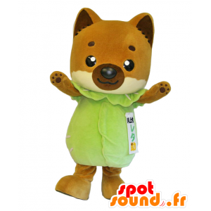 Retasuke mascot, brown and white fox green outfit - MASFR26953 - Yuru-Chara Japanese mascots