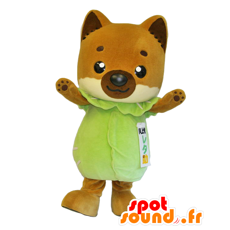 Mascotte de Retasuke, renard marron et blanc en tenue verte - MASFR26953 - Mascottes Yuru-Chara Japonaises