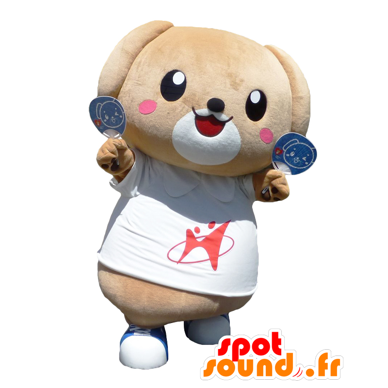 Mascotte Ho-kun, cane marrone e bianco, carino e divertente - MASFR26956 - Yuru-Chara mascotte giapponese
