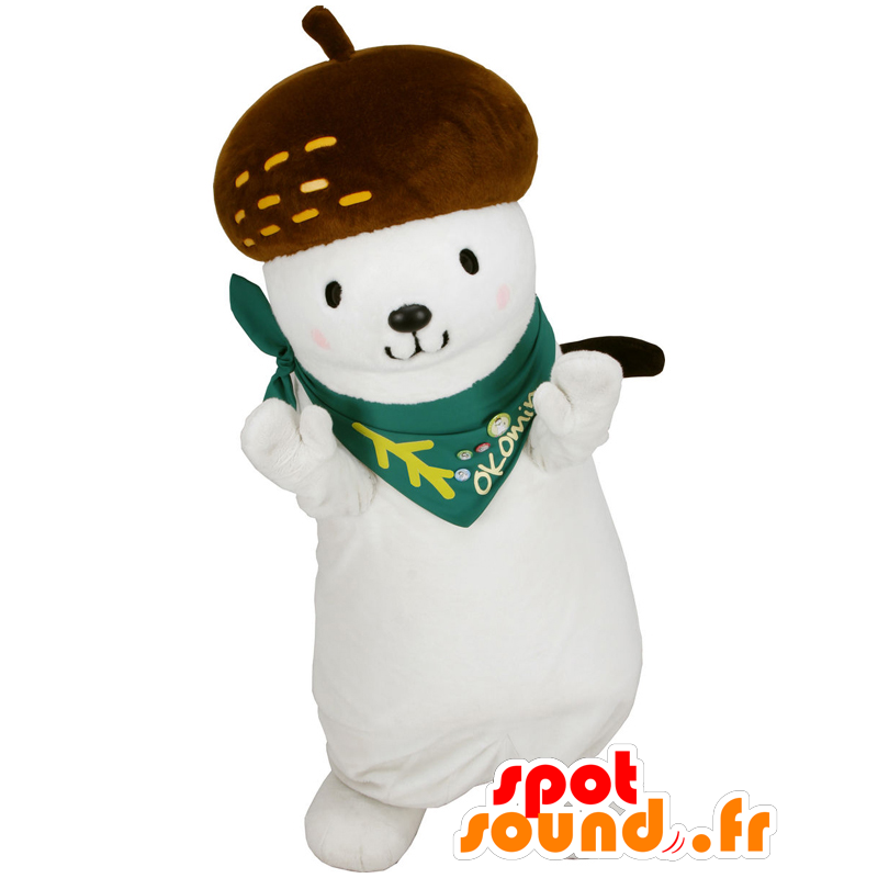 Mascot Okomin, armiño blanco con una borla en la cabeza - MASFR26958 - Yuru-Chara mascotas japonesas