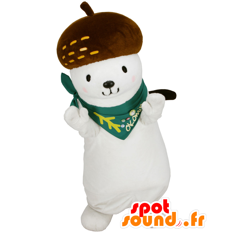 Mascot Okomin, white ermine with a tassel on his head - MASFR26958 - Yuru-Chara Japanese mascots