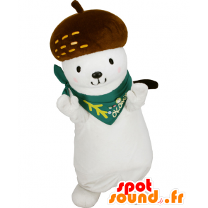 Mascot Okomin, white ermine with a tassel on his head - MASFR26958 - Yuru-Chara Japanese mascots