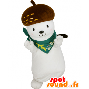 Maskot Okomin, bílá hermelín s střapec na hlavě - MASFR26958 - Yuru-Chara japonské Maskoti