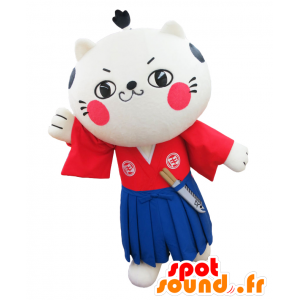Mascot Nya, samurai katt kledd i blått og rødt - MASFR26960 - Yuru-Chara japanske Mascots