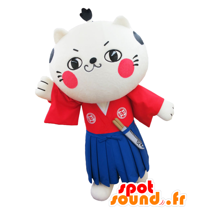 Nya mascot, samurai cat dressed in blue and red - MASFR26960 - Yuru-Chara Japanese mascots